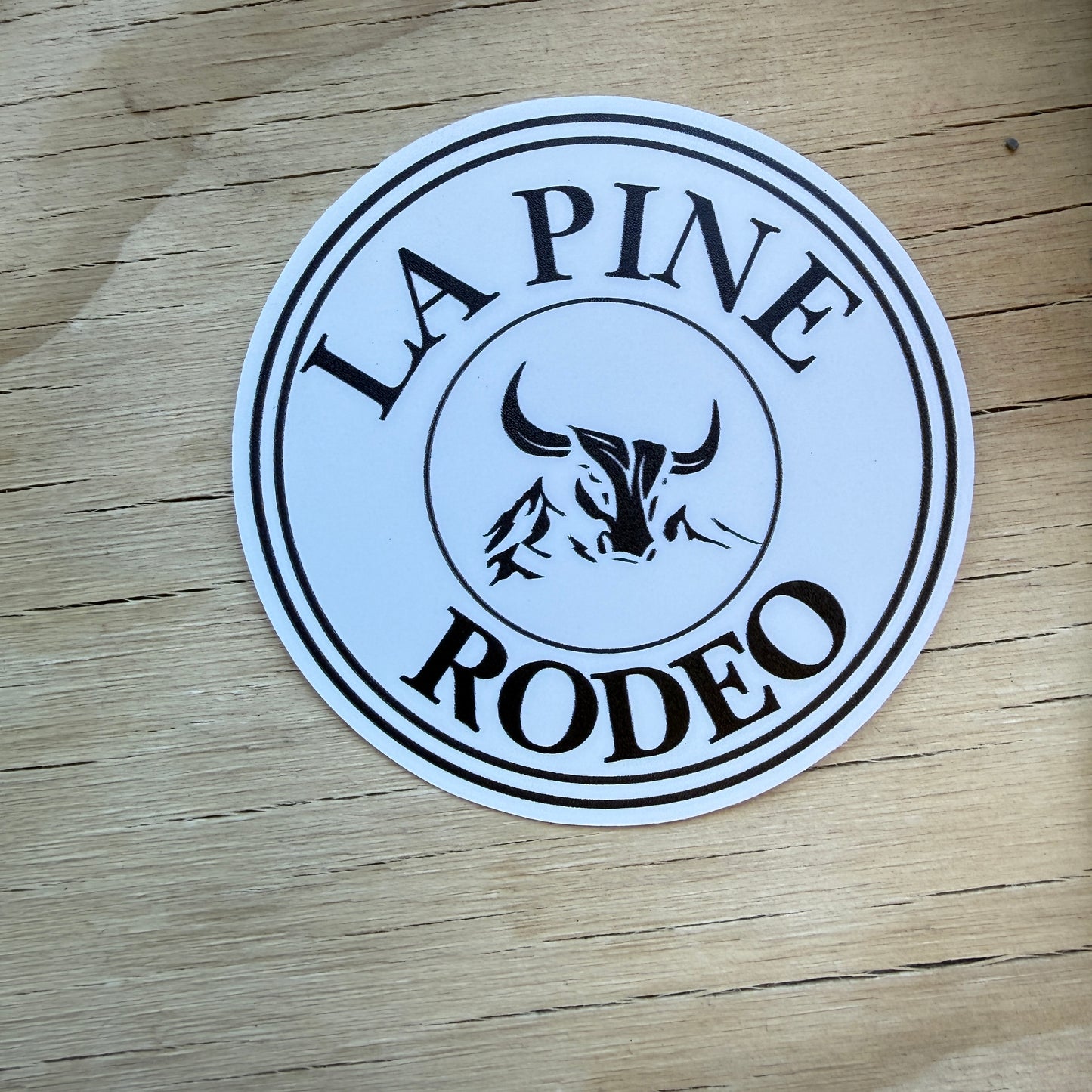 La Pine Rodeo sticker round black& white