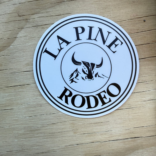 La Pine Rodeo sticker round black& white